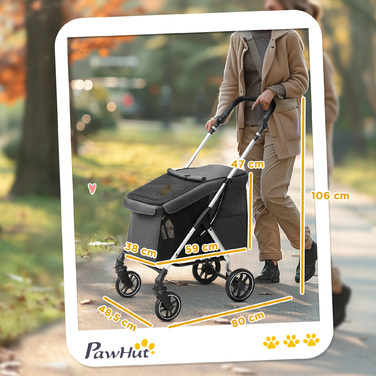 PawHut Dog Stroller Легкий складаний Dog Buggy з алюмінію для собак і кішок до 10 кг Cat Buggy з подушками Сітка Вікна Двері Кошик для зберігання Котяча коляска Баггі Grey | Аосом
