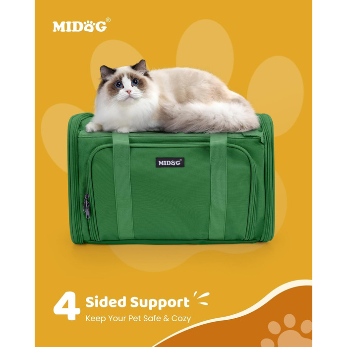 Трансформер для котів MIDOG: м'яка переноска з TSA-сертифікацією, для подорожей літаком, під сидіння, з розширеним простором та надійними застібками. Оливковий/Листяний колір