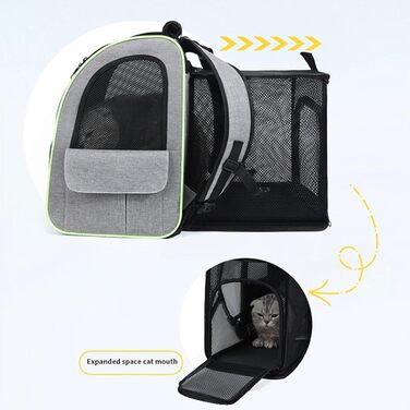 Висувний рюкзак для котів | Транспортна сумка для котів – переноска для тварин, розширювана, дихаюча, складна, для подорожей, піших прогулянок, транспортування (Сірий з зеленими краями)