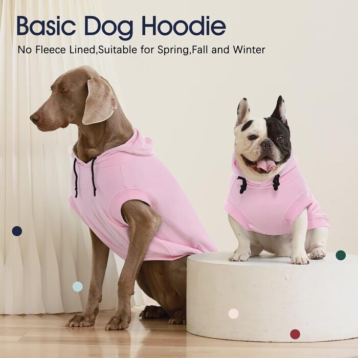 Світшот для собак IECOii з капюшоном, рожевий, розміри M-4XL (обхват грудей 83 см)