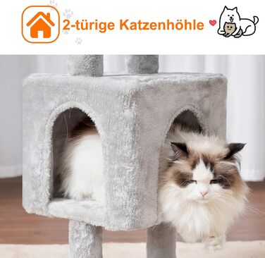 Кігтеточка для котів Heybly Kratzbaum 100 см: комплексна кігтеточка з платформою, гамаком, іграшками, сірого кольору HCT006SW