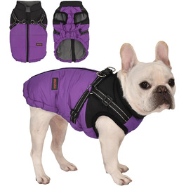 Зимовий водонепроникний одяг для собак - теплий одяг для собак з інтегрованим шлейкою 2-в-1 для малих, середніх та великих собак, фіолетовий