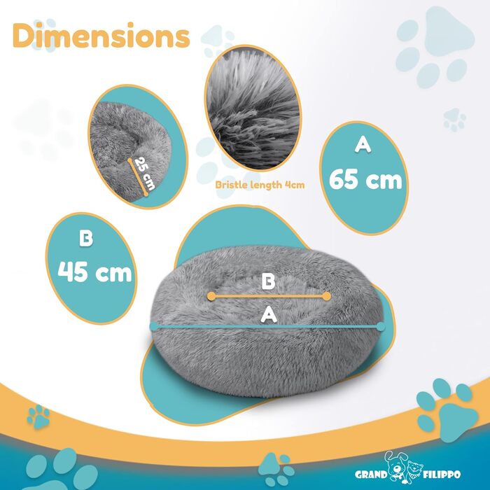 М'яке ліжко для собак знімний чохол 65 см - Ручна робота, пухнасте ліжко для собак, подушка для собак пухнаста, ліжко для котів, машинне прання - Кругле ліжко для котів сірого кольору 65 см сірого кольору