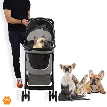 Візок для собак 2-в-1 CECE з переносною коробкою | Складаний візок-коробка для собак сірого кольору з додатковим кошиком для покупок та аксесуарів