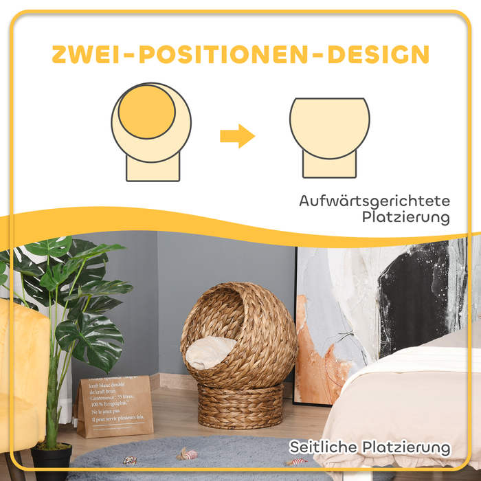 PawHut Ротанг Cat Cave Cat лежак з водяною гіацинтовою подушкою 50x42x60см світло-коричневого кольору для затишного відпочинку