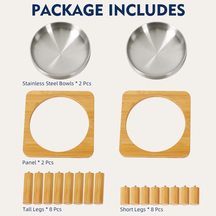 Підвищені миски для котів для дому – Підвищений підставник для мисок з бамбука з нержавіючою мискою 14 см, стільниця для зручного годування, зручні для вусів (сріблясті, 2 шт.)