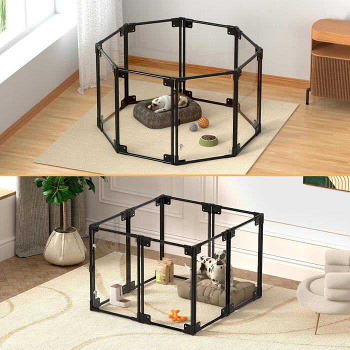 Клітка для собак з акрилу з дверцятами, 88 x 89 x 63 см, регульована, шестигранна/восьмигранна, для собак маленьких та середніх порід, для дому