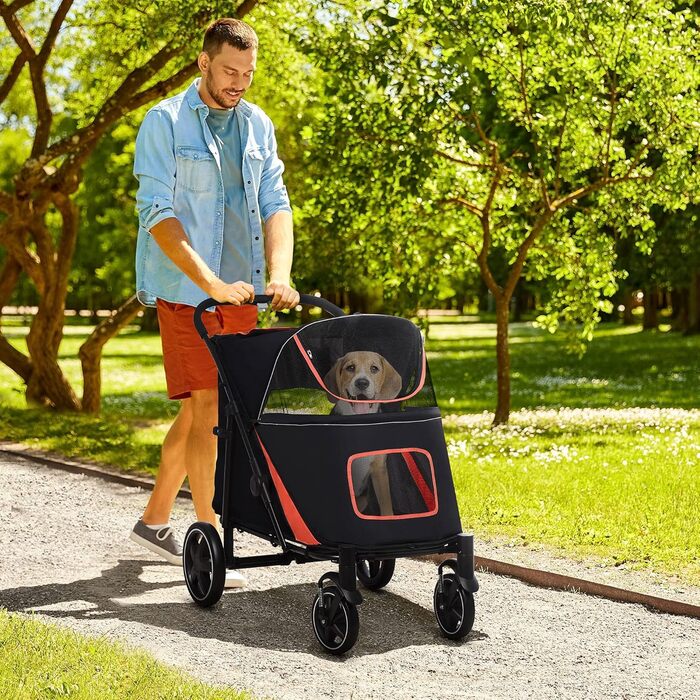 PawHut Розкладний візок для собак середнього розміру, 112x65x100 см, червоно-чорний