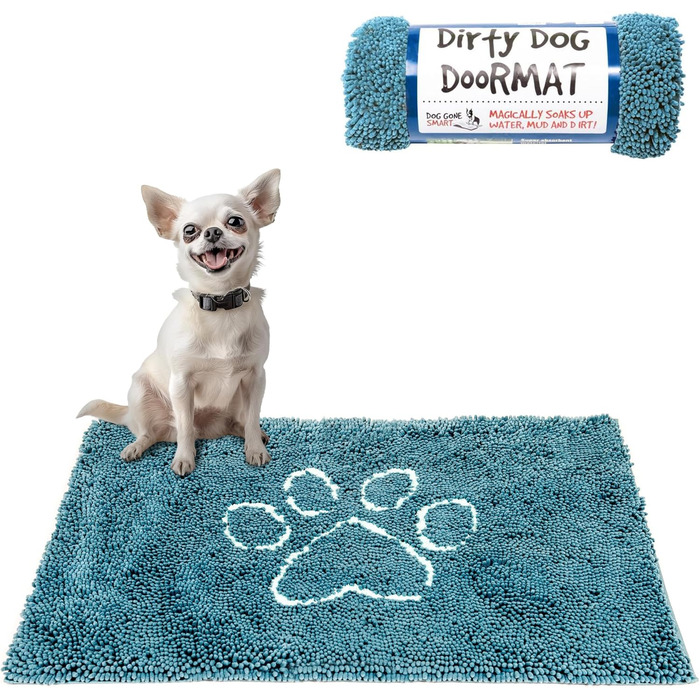 Килимок для собак Dog Gone Smart Dirty Dog: швидковисихаючий, з антиковзким покриттям, 40x58 см, Pacific Blue