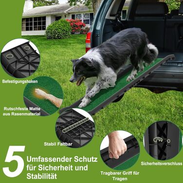 Рампа для собак у багажник авто, складана, 156x40 см, пластик, протиковзка, до 90 кг, зелена