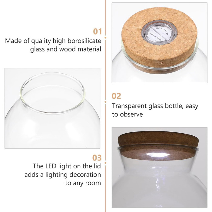 Скляна ваза-акваріум Balacoo для міні-ландшафту, тераріуму, рибок, з підсвічуванням, 14x13x13 см, біла