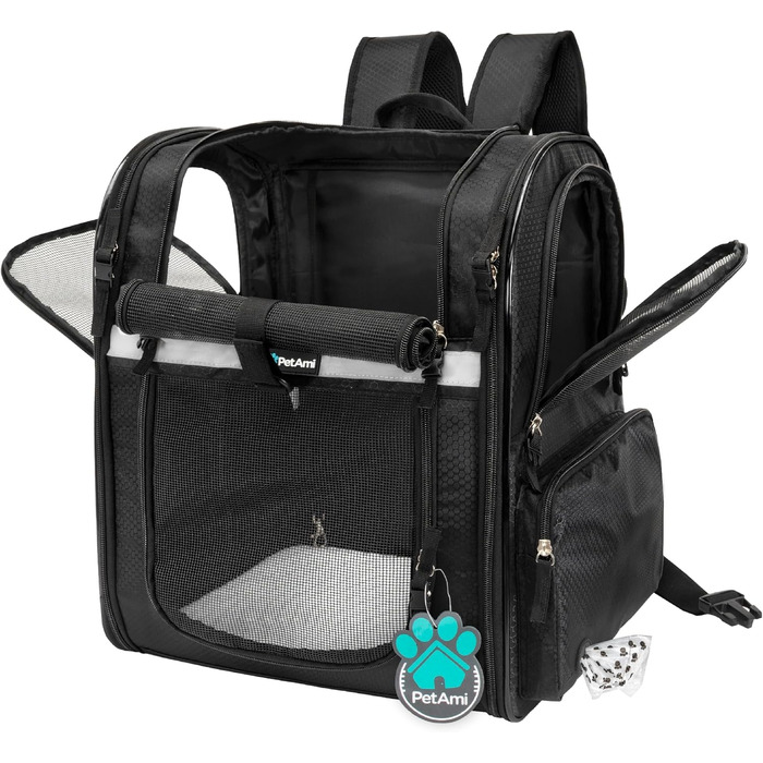 Рюкзак для котів та собак PetAmi Medium, чорний, з вентиляцією, для подорожей та перевезення в літак