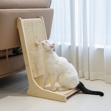 PETKARAY Котяче дряпальний борд з сизалю, 66 см, L-подібний, 105° вертикальна поверхня для дряпання, з іграшками, для стіни та кута