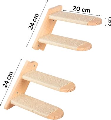 Кішка-драбина CiaoMiau: 2 шт. з дерева, з джутовим мотузком | для кріплення до стіни | економія місця, міцна | двостороннє кріплення | кішка-стінка