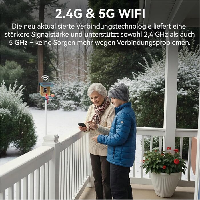 Сонячна годівниця для птахів з камерою 2K, з AI розпізнаванням понад 10 000 видів, об'єм 1.8L, IP65 водонепроникна, Wi-Fi 2.4 GHz/5 GHz, нічне бачення, подарунок для любителів птахів