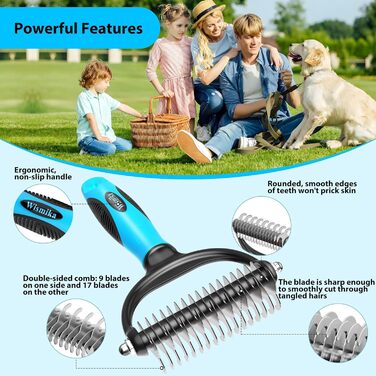 Двостороння щітка для грумінгу собак та котів 2-в-1, видаляє підшерстя, вичісує шерсть, самоочисна, блакитна