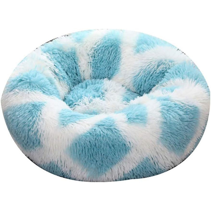 Кругле ліжко для собак та котів FANSU з м'якого плюшу, антиковзаюча база, розмір 70 см, блакитний та білий колір