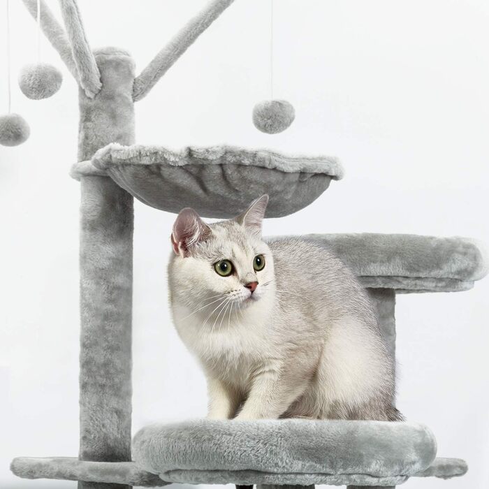 Дряпак для великих котів Meerveil XXL 210 см, стійкий, з розширеною і посиленою основою, високоякісний сизаль, 2 будиночки, світло-сірий