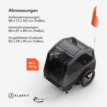 Причіп для собак Klarfit Goldie Home, 334 л, водовідштовхувальний, для дому та прогулянок, вантажопідйомність 40 кг, складаний, 16-дюймові колеса