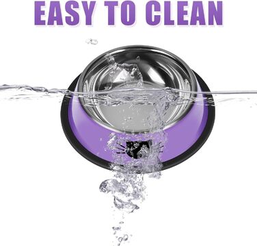 Набір з 2 неслизьких мисок для котячого корму з нержавіючої сталі, міцні, 200 мл, знімний гумовий дно, легко миються, фіолетовий колір