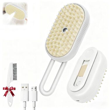 Парова щітка для котів 2025 - 4-в-1, для масажу та видалення шерсті, підходить для котів, собак, кроликів та інших тварин (Хакі + Білий) - 2 шт.