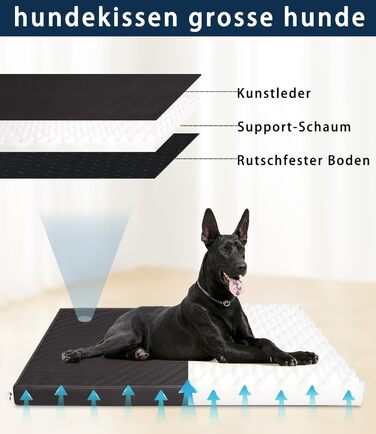 Ортопедичне ліжко для собак великих порід від GUANGDEEN - м'яке, знімний чохол, чорний колір, 116x71x7 см