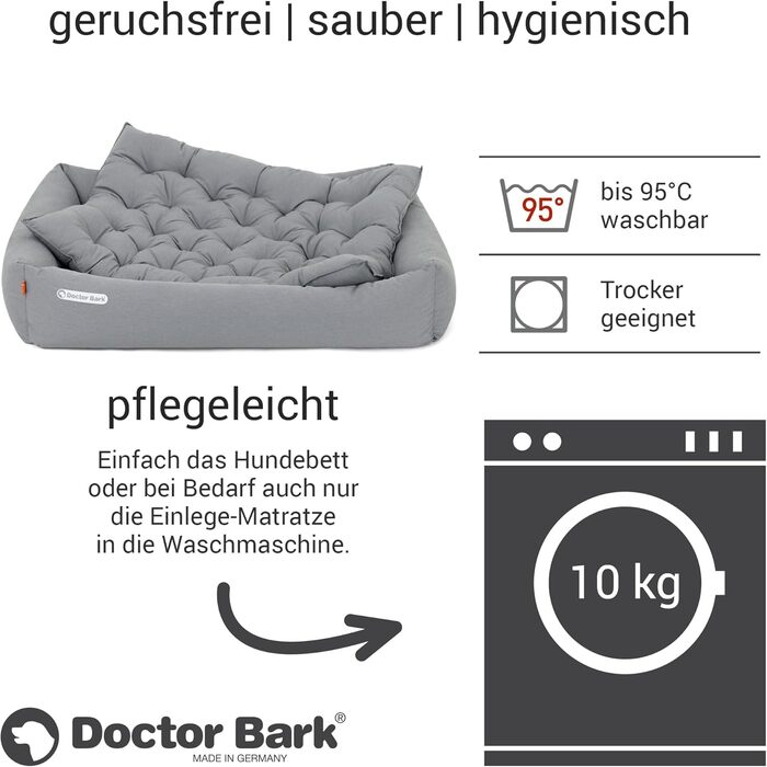 Ортопедичне ліжко для собак Doctor Bark - великі породи, XXL (110x100 см), світло-сірий колір, знімний кошик, прання до 95°C