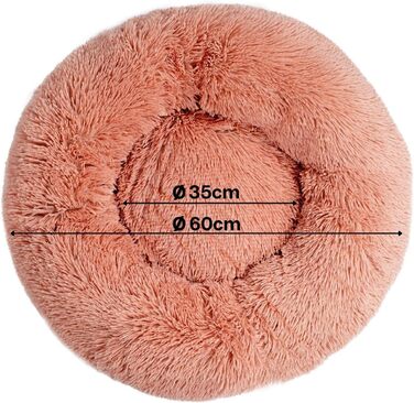 Кругле ліжко для собак та котів Lionto, Ø 60 см, рожеве, м'який плюш, товста підкладка