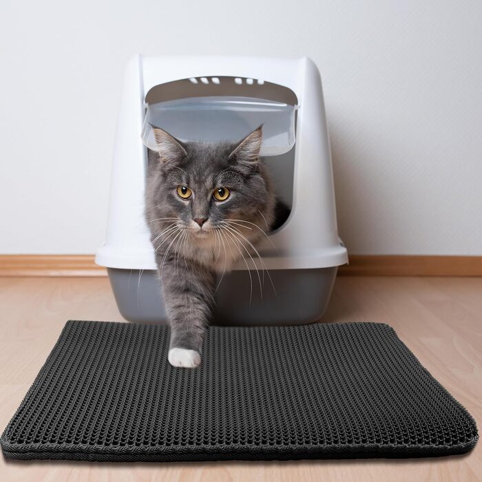 Водонепроникний килимок для котячого туалету PETMAKER 30x24 см, двошаровий, вловлює наповнювач, протиковзкий, чорний
