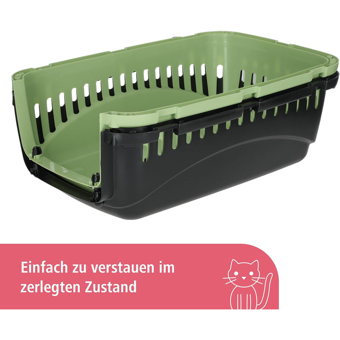 Kerbl Pet Transportbox Expedion: переноска для тварин 45x30x30 см, для котів, собак, кроликів до 10 кг, пластик, зелено-сіра