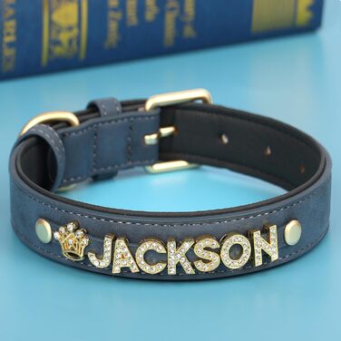 PET ARTIST Персоналізоване шкіряне собаче намисто з кристалами та іменними літерами, блискуче собаче намисто зі стразами для собак маленьких, середніх та великих порід, обхват шиї 33-43 см (обхват шиї для собак 20-25 см, блакитне)