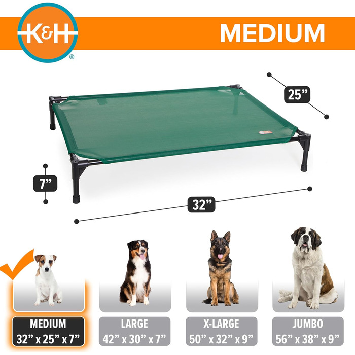 Підняте вуличне ліжко для собак K&H PET PRODUCTS, охолоджуюче, з дихаючою сіткою, знімний чохол, металевий каркас, для середніх порід, портативне