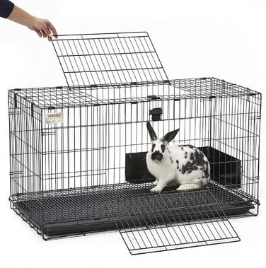 Клітка для кроликів MidWest Wabbitat, металева, 94×48×53 см, з пластиковим піддоном і сітчастою підлогою 1,3 см, чорна, складна