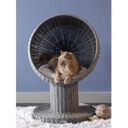 Котяче ліжко THE REFINED FELINE Kitty Ball, підвищене, вигнуте, з м'якою знімною подушкою, стійке до подряпин, поліротан, для котів і кошенят, колір димчастий