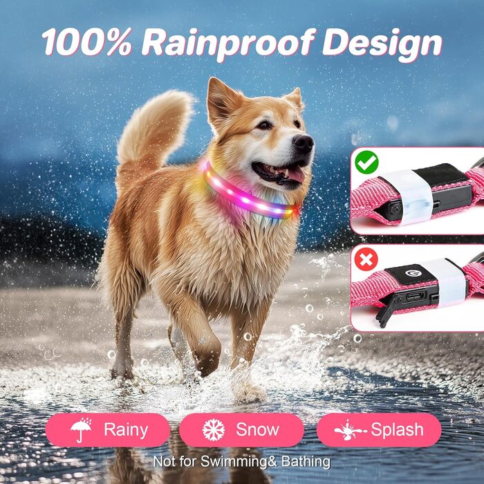 Світлодіодна нашийник для собак Feycig з USB-зарядкою, водонепроникний, регульований, 3 режими, для малих, середніх та великих собак (світлороже, S(28-40см))