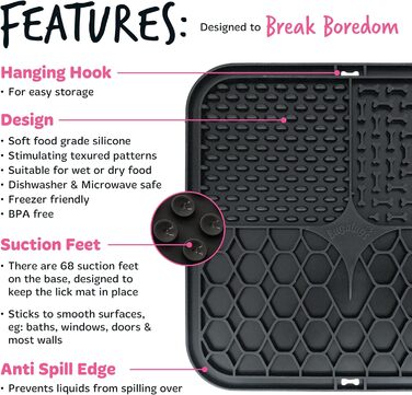 Килимки для собак та котів Bugalugs Licky Mats - 2 шт., чорний/сірий, харчовий BPA-free, зменшує стрес