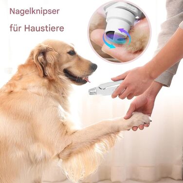 Триммер для нігтів собак з LED-підсвічуванням та акумулятором, для собак, цуценят, догляд за лапами, білий