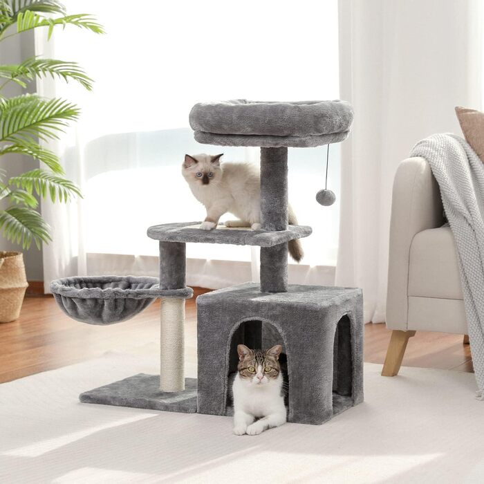 PAWZ Road Когтеточка для маленьких котів, м'який плюшевий котячий будиночок з глибоким гамаком і стовпчиком із сизалю для кошенят