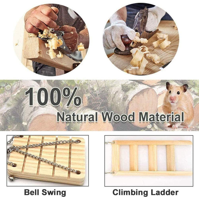 Іграшки для хом'яків Wonninek: набір з 3 іграшок для клітки - драбина, гамак-гойдалка, тунель-гніздо. Підходять для хом'яків, шиншил, морських свинок.
