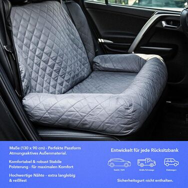 Дихаюча підстилка для собак у машину | Захист заднього сидіння авто від бруду та подряпин | Водостійка та миюча автопідстилка для собак | Сіра підстилка для заднього сидіння авто | 130x90 см