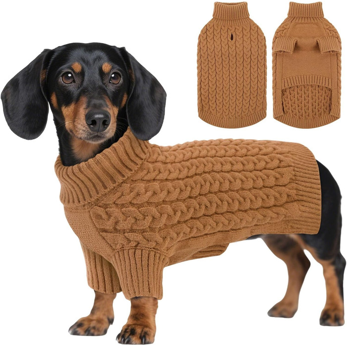 Теплий зимовий пуловер для собак AENKU з отвором для повідок, з коміром-горловиною, для чихуахуа, бульдога, зелений (L, коричневий)