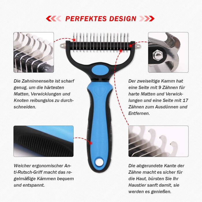 Щітка для вичісування підшерстка собак та котів з середньою та довгою шерстю - проти ковтунів та підшерстка (Блакитна)
