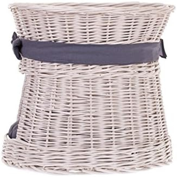 Кругла котяча хатинка e-wicker24 з плетеної лози, двоярусна, з подушкою та бантиком, котячий тур (кремово-сірий)