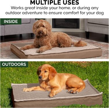 Гіркий собачий лежак Furhaven з охолоджуючим гелем, водовідштовхувальний, для собак великих та середніх порід, до 25 кг, знімний, пральний чохол, внутрішній розмір 135 x 102 x 13 см, матеріал Oxford Polycanvas, з логотипом, для використання в приміщенні т