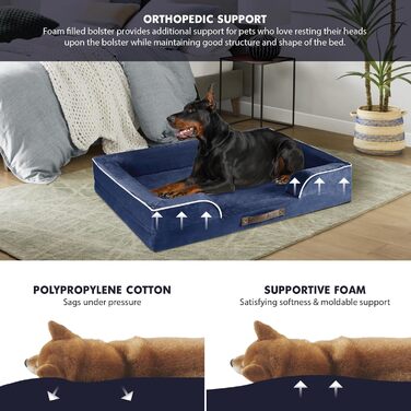 Диван-ліжко для собак великих порід, XXL, ортопедичний, великий, знімний чохол, водовідштовхувальний, антиковзаюча підкладка, Marineblau (темно-синій)
