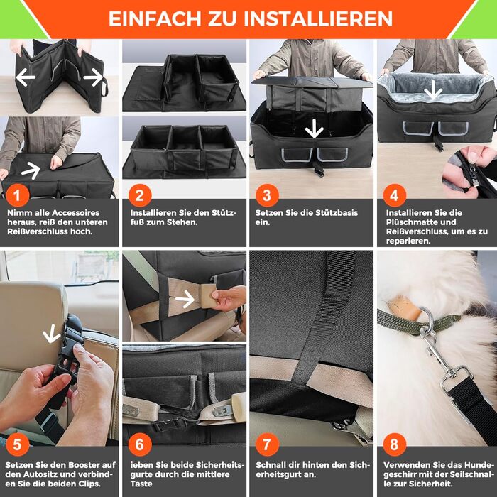 Автокрісло для собак Babenest, чорне, L - стабільне, для кількох тварин, з ременями безпеки