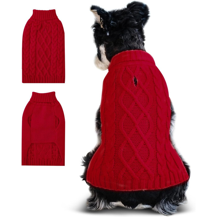 Пуловер для собак SlowTon, пуловер з коміром-стійкою для маленьких та середніх собак, теплий зимовий пуловер з отвором для повідка, червоний, розмір M
