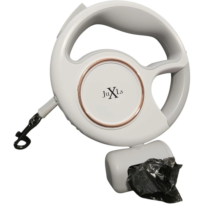 Леєнка для собак з LED-підсвіткою, 3м, тримач для відходів, відбивачі, білий/рожеве золото, для собак до 10кг