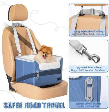 Клітка для собак Petfit у машину для маленьких собак, безпечна та стабільна, автокрісло для собак з фіксатором ременя безпеки, кошик для собак, автоліжко знімні чохли (S, Navy Blue)