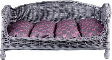 Корзина для собак та котів з плетіння лози з м'яким лежаком, сіра, 54x32x25 см